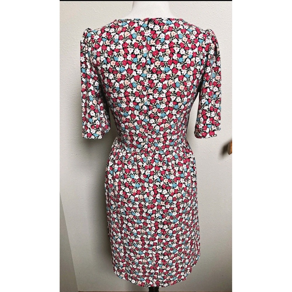 Ann Taylor Floral V-Neck Flutter Sleeve Fit and Flare Dress Pink Blue White - Picture 2 of 6